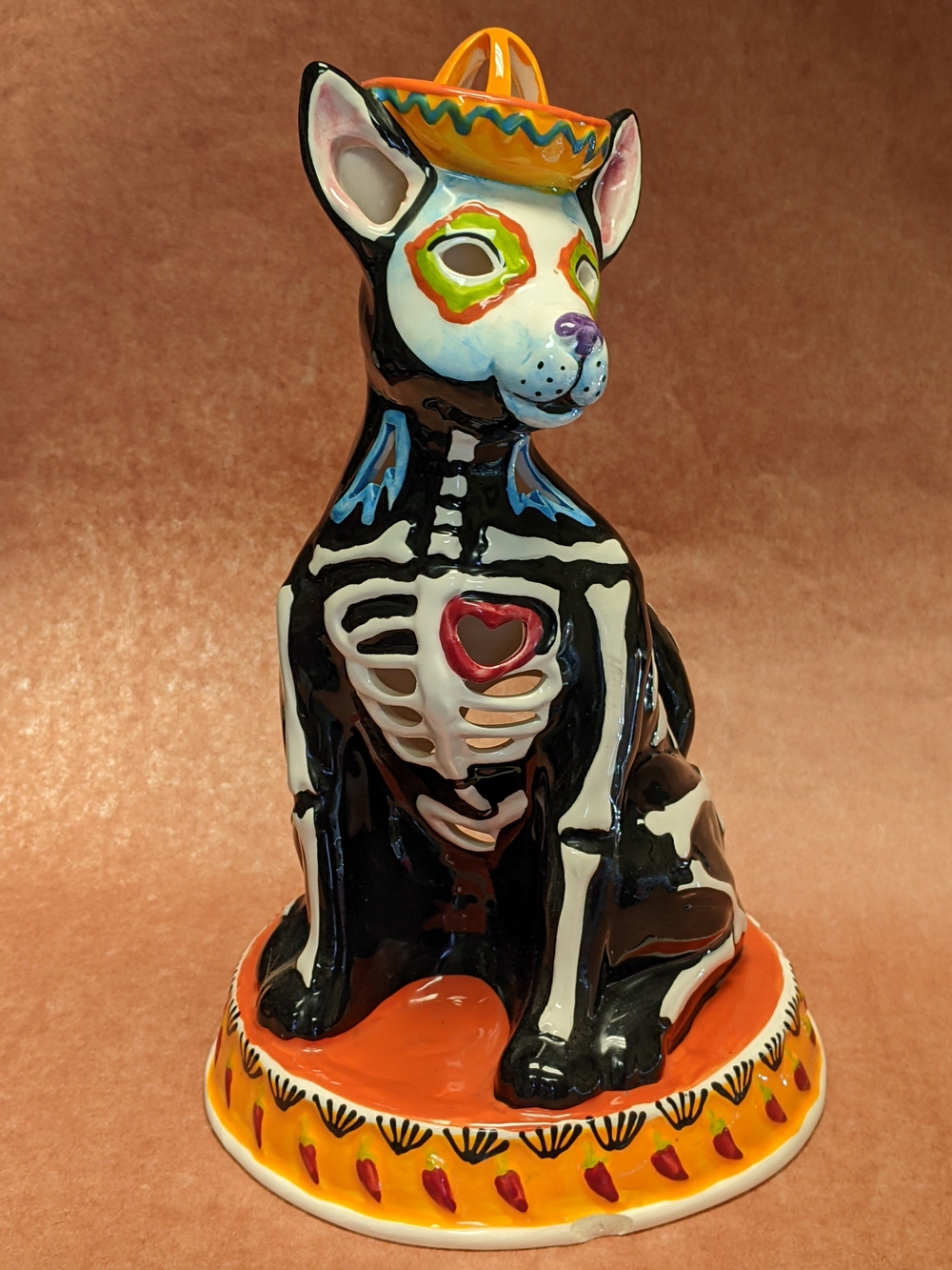 Día De Muertos Dog Candle Holder - Seasonal Decor - 12" Tall - Used Good